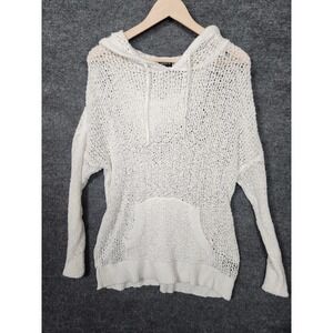 Torrid Sweater Womens Plus 00 White Open Knit Hooded Pullover Kangaroo Pocket